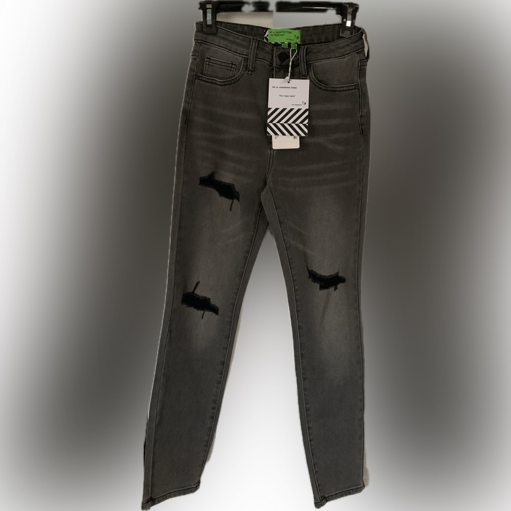 NWT Free People x Sandrine Rose Black Destroyed Rain Straight Leg Jeans.